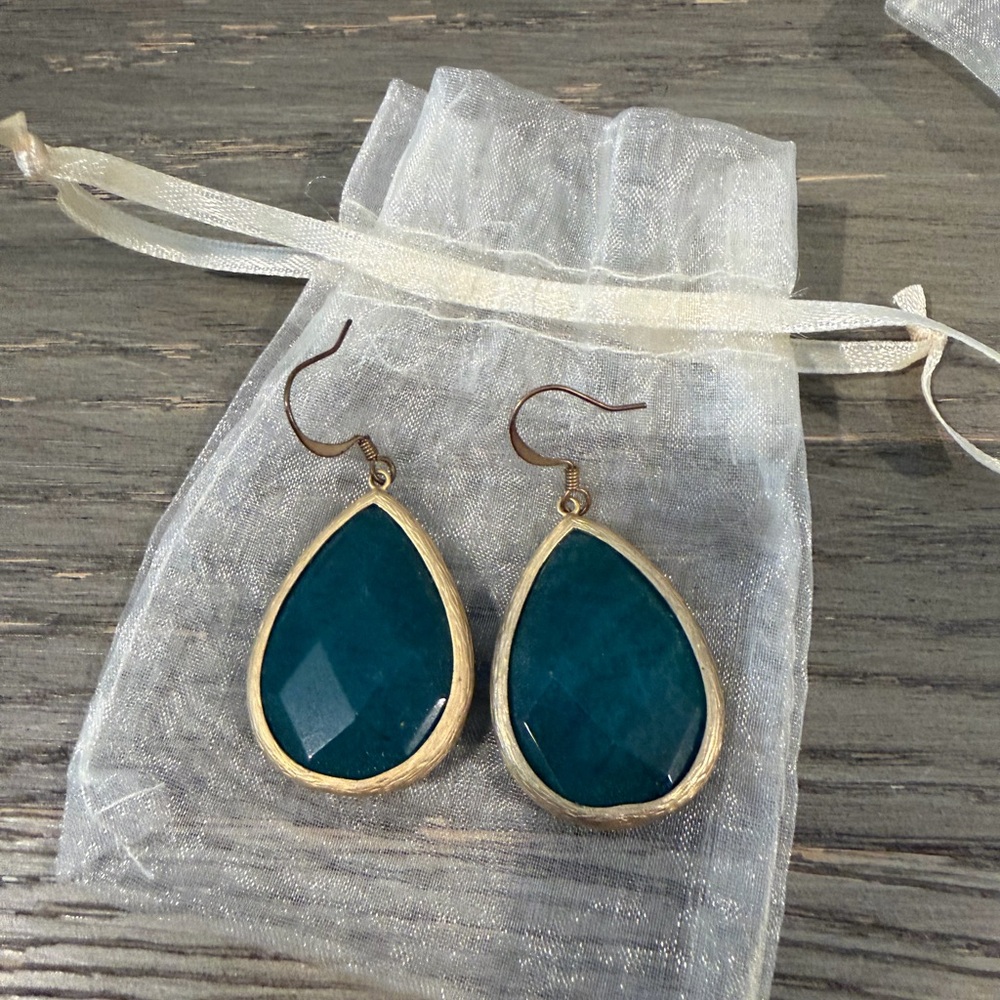 Gold and Green Teardrop Earrings